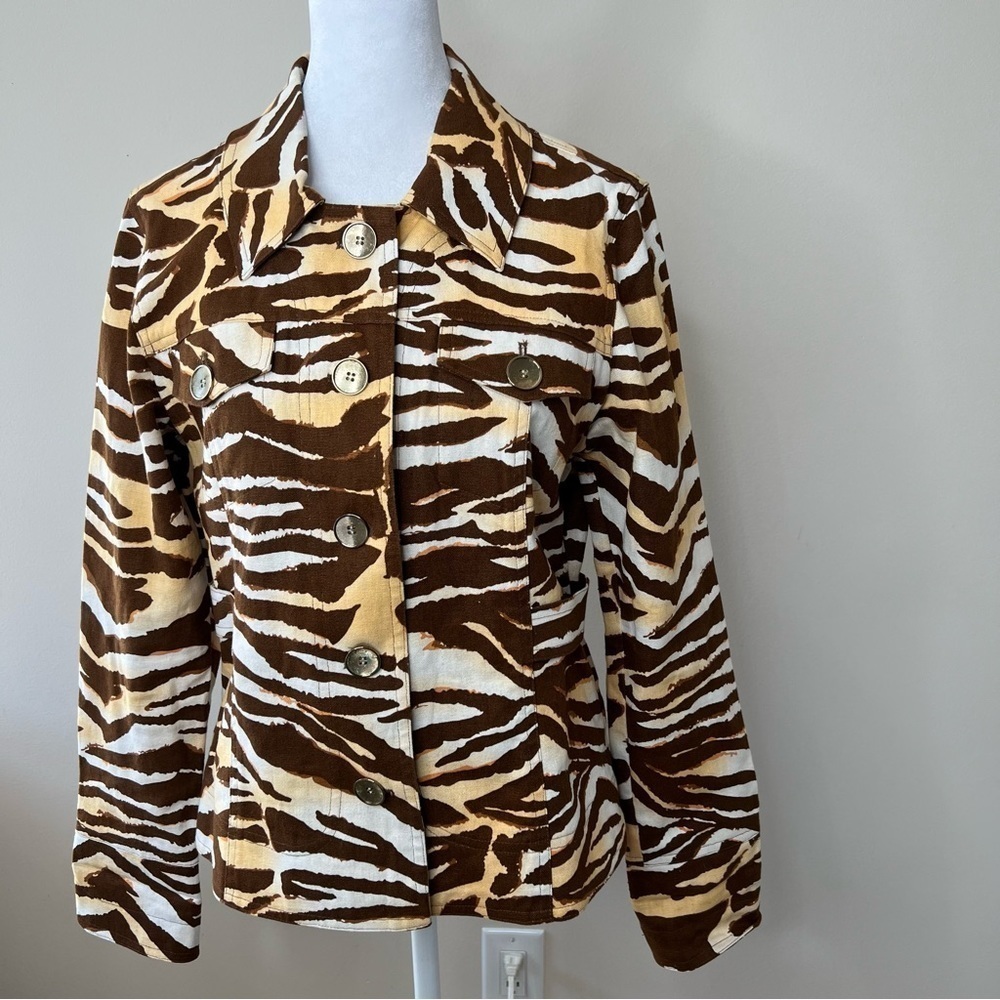 ! JUST B brown zebra print 55%Linen 45%Cotton jacket